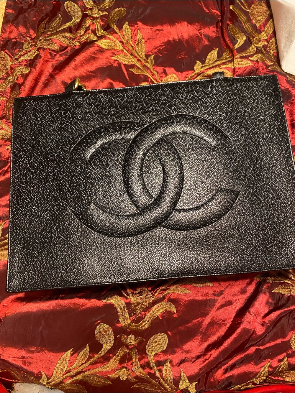 CHANEL Black Embossed CC Leather Crossbody Clutch